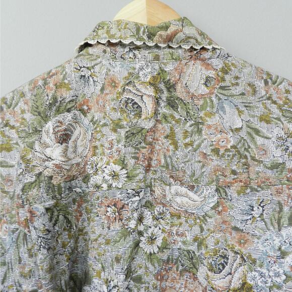 Vtg Bill Blass English Floral Shirt Sz L‎ Lace Trim Collar Long Sleeve Button Up - Picture 9 of 11